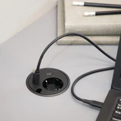 DPJ Workspace Einbausteckdose Powerdot 16 - Steckdose, USB-A, USB-C, 2 Durchführungslöcher