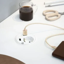 DPJ Workspace Einbausteckdose Powerdot 14 - Steckdose, 2 USB-A, Durchführungsloch