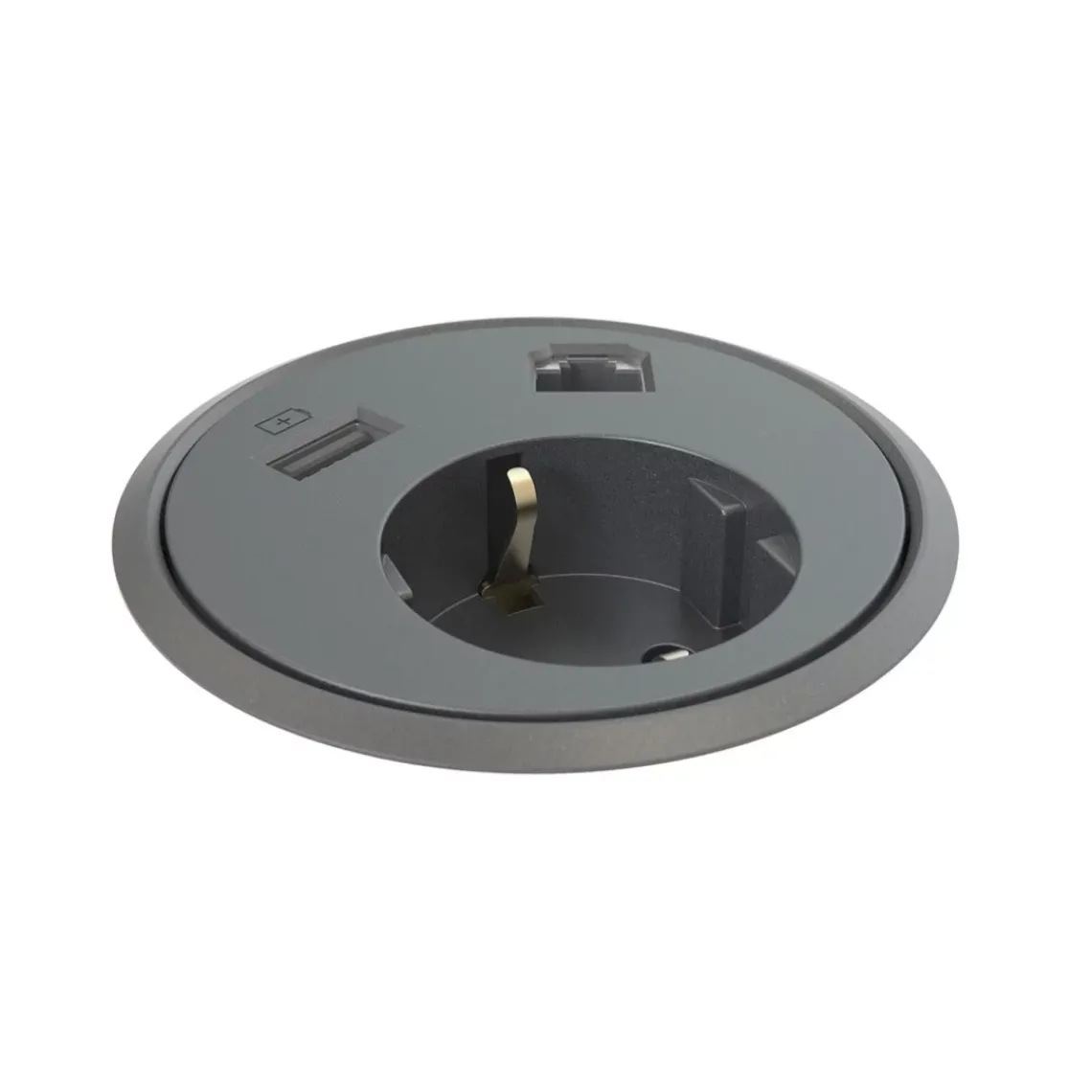 DPJ Workspace Einbausteckdose Powerdot 12 - Steckdose, Netzwerk, USB-A