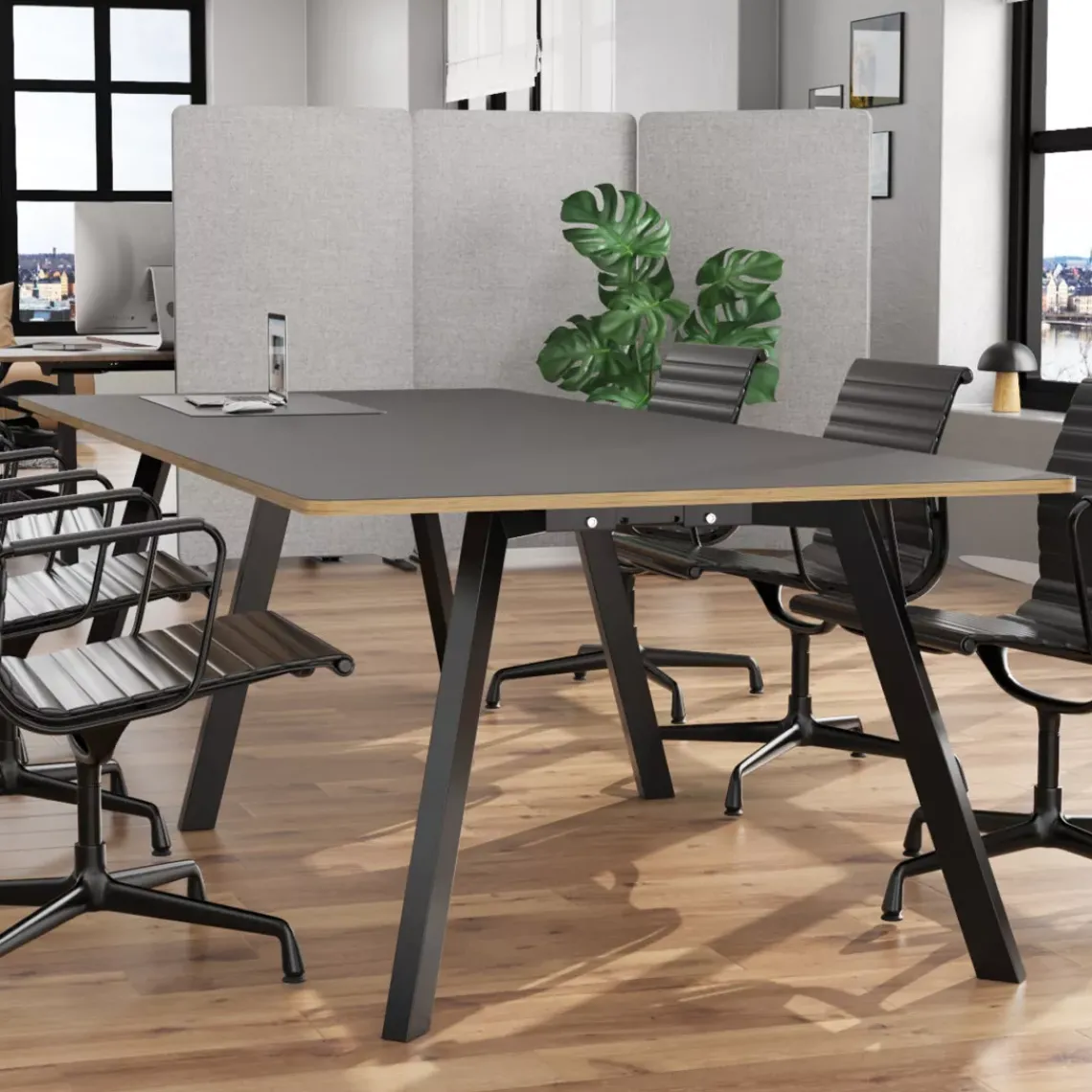 DPJ Workspace Konferenztisch/Projekttisch Viggo Linoleum - 90 cm hoch