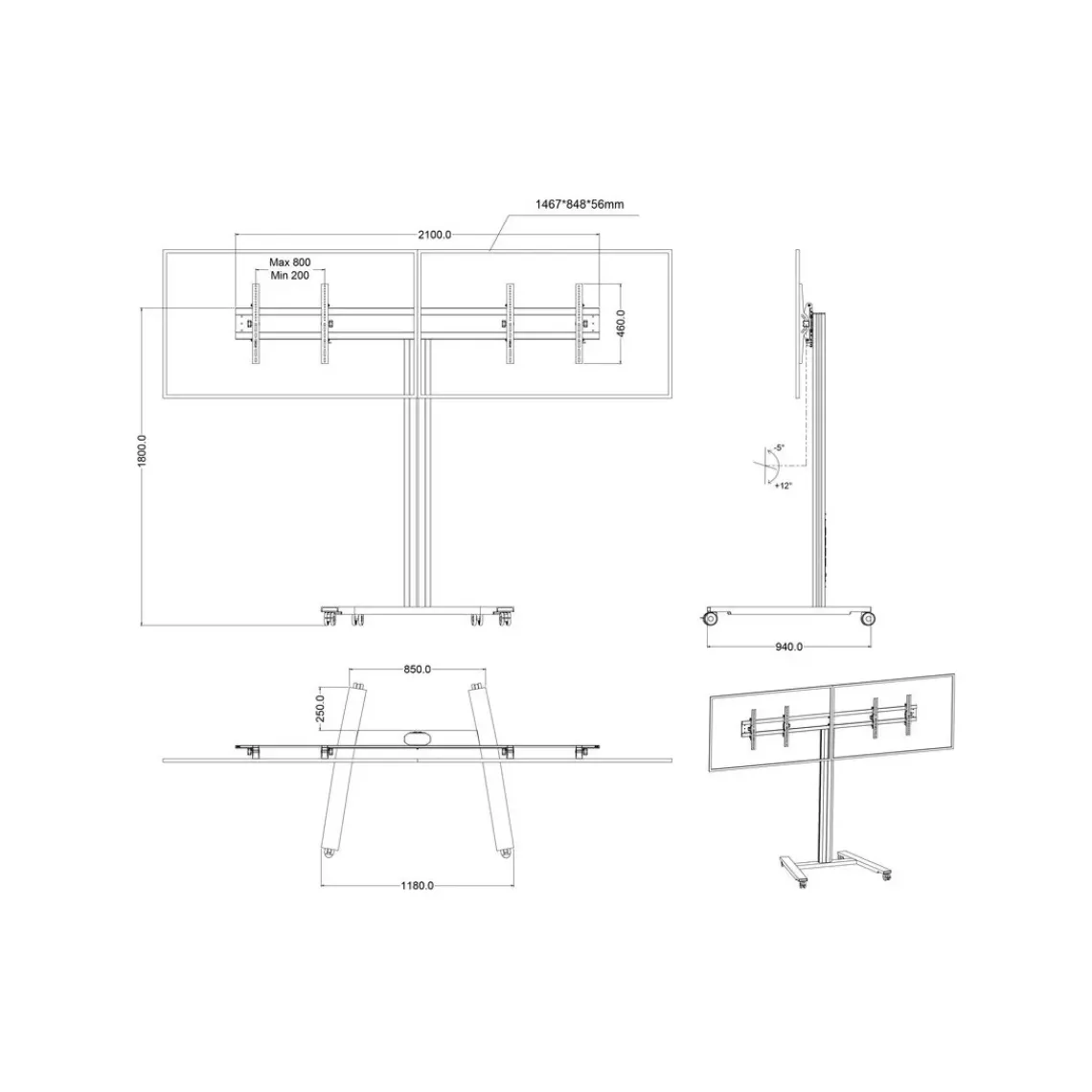 DPJ Workspace M Public Display Stand 180 HD Dual Black