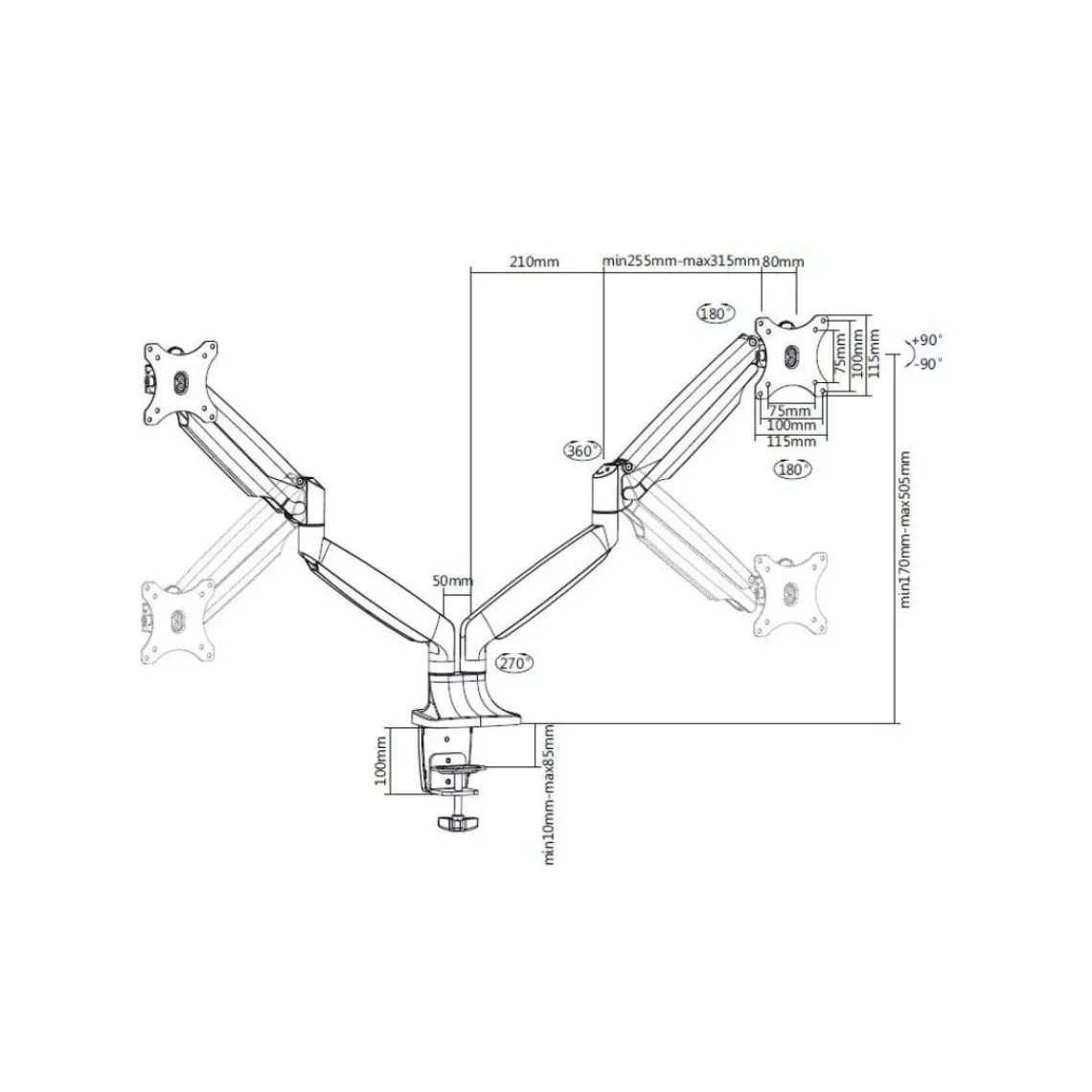 DPJ Workspace Monitorarm Gas Spring - Dual, Deskmount